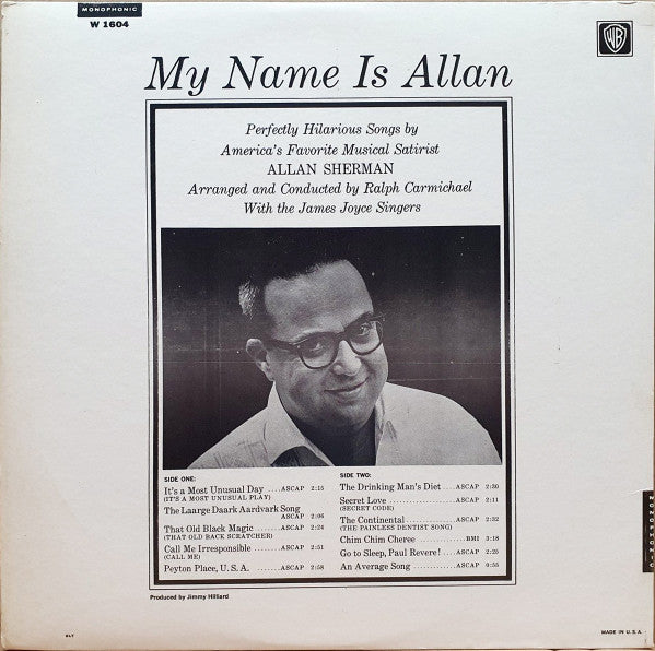 Allan Sherman : My Name Is Allan:  Allan Sherman Sings Great Movie Hits & Songs From The Cutting Room Floor (LP, Album, Mono)