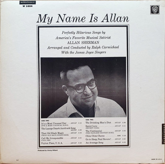 Allan Sherman : My Name Is Allan:  Allan Sherman Sings Great Movie Hits & Songs From The Cutting Room Floor (LP, Album, Mono)
