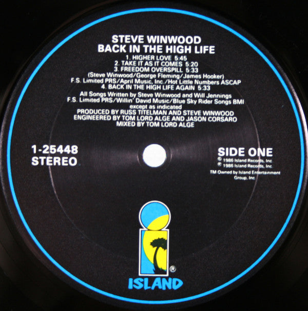 Steve Winwood : Back In The High Life (LP, Album, Club, Car)