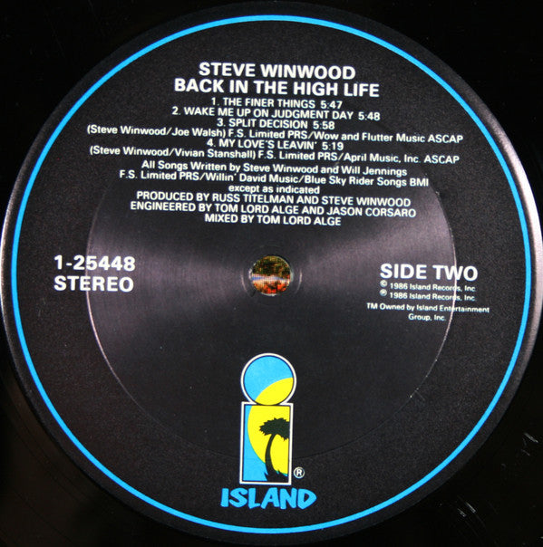 Steve Winwood : Back In The High Life (LP, Album, Club, Car)
