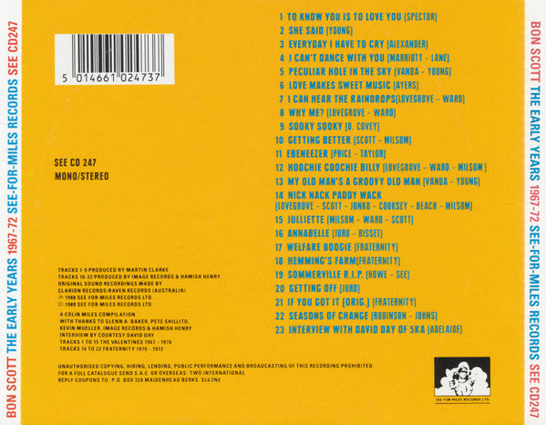 Bon Scott With The Valentines (4) & Fraternity : The Early Years (CD, Comp)