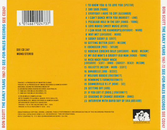 Bon Scott With The Valentines (4) & Fraternity : The Early Years (CD, Comp)