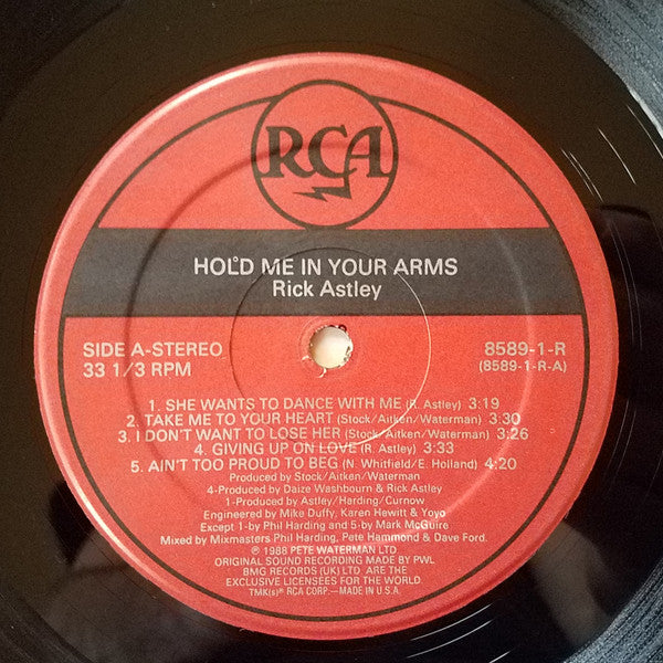 Rick Astley : Hold Me In Your Arms (LP, Album, SRC)