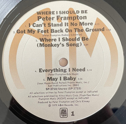 Peter Frampton : Where I Should Be (LP, Album, Pit)