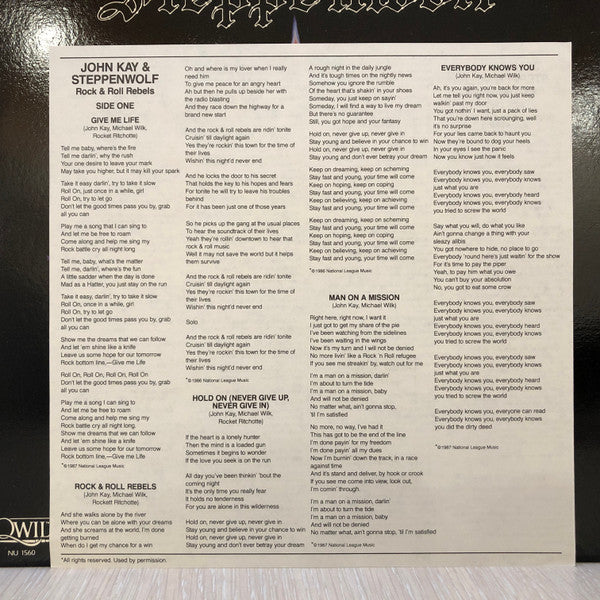 John Kay & Steppenwolf : Rock & Roll Rebels (LP, Album)