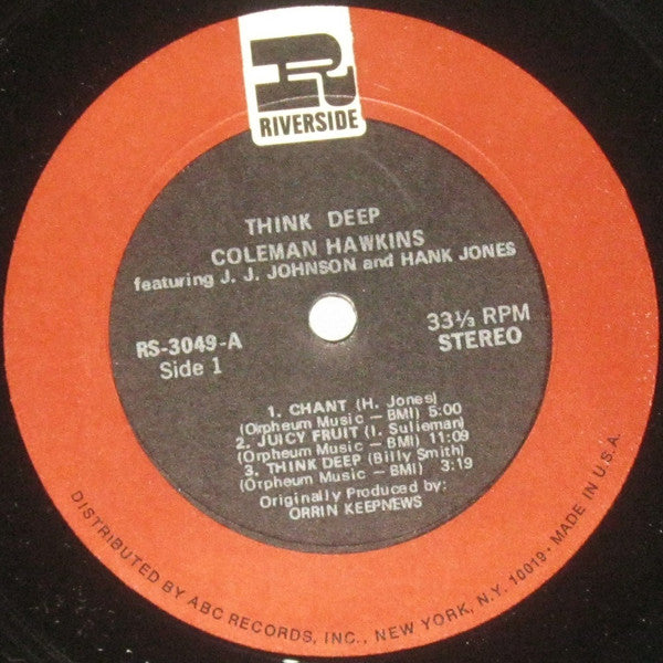 Coleman Hawkins Septet Featuring J.J. Johnson And Hank Jones : Think Deep (LP, Album, RE)