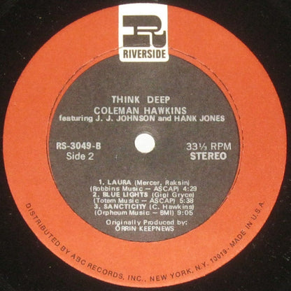 Coleman Hawkins Septet Featuring J.J. Johnson And Hank Jones : Think Deep (LP, Album, RE)