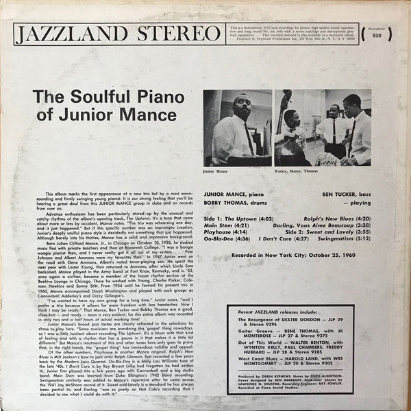 Junior Mance : The Soulful Piano Of Junior Mance (LP, Album, RE)