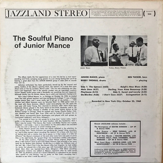 Junior Mance : The Soulful Piano Of Junior Mance (LP, Album, RE)