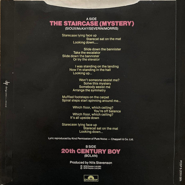 Siouxsie And The Banshees* : The Staircase (Mystery) (7", Single, No )