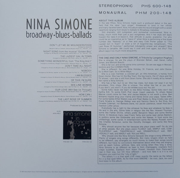 Nina Simone : Broadway - Blues - Ballads (LP, Album, RE)