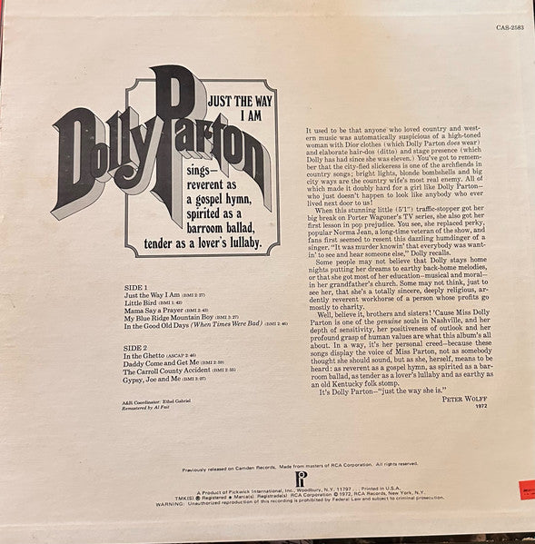 Dolly Parton : Just the Way I Am (LP, Comp, RE, Hol)