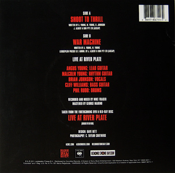AC/DC : Shoot To Thrill / War Machine (Live At River Plate) (7", RSD, Single)