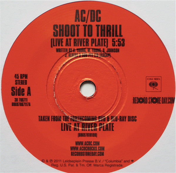 AC/DC : Shoot To Thrill / War Machine (Live At River Plate) (7", RSD, Single)