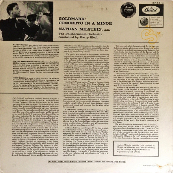 Goldmark*, Milstein*, The Philharmonia Orchestra* : Concerto In A Minor For Violin And Orchestra (LP, Album)