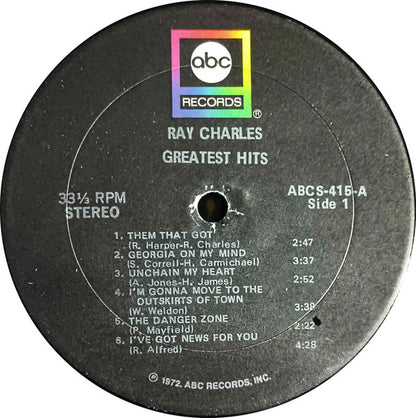Ray Charles : Greatest Hits (LP, Comp, RP, Tru)