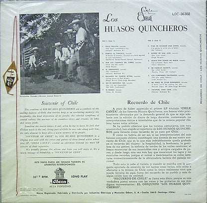 Los Huasos Quincheros : Recuerdo De Chile (LP, Mono, RE)