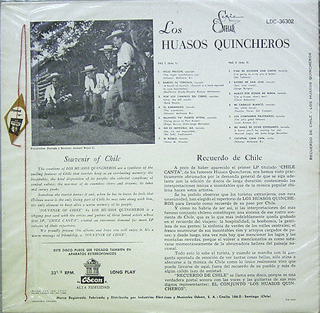 Los Huasos Quincheros : Recuerdo De Chile (LP, Mono, RE)