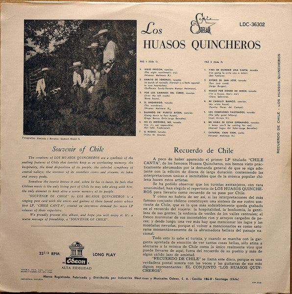 Los Huasos Quincheros : Recuerdo De Chile (LP, Mono, RE)
