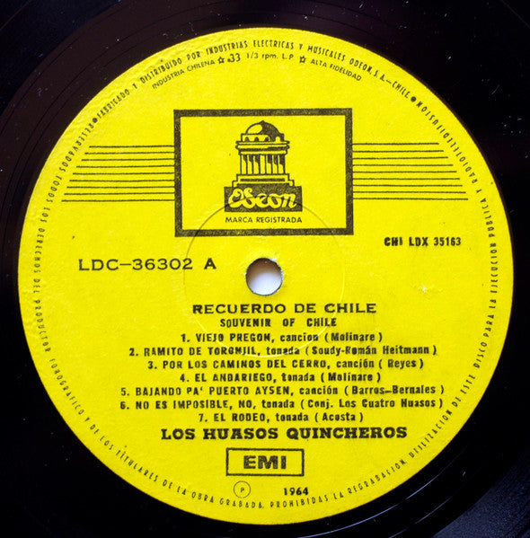 Los Huasos Quincheros : Recuerdo De Chile (LP, Mono, RE)