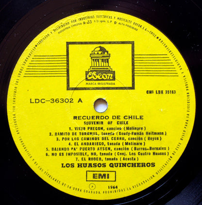 Los Huasos Quincheros : Recuerdo De Chile (LP, Mono, RE)