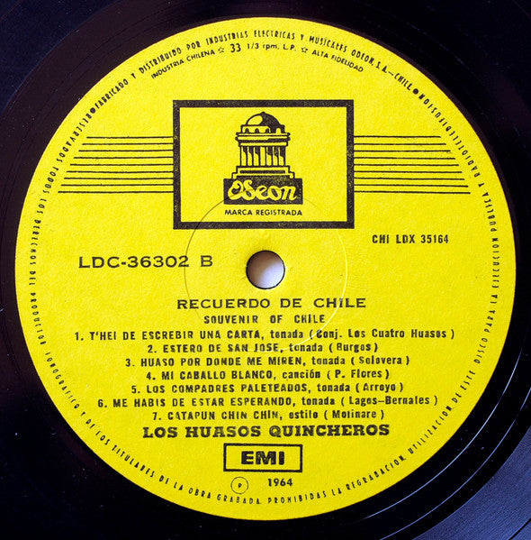 Los Huasos Quincheros : Recuerdo De Chile (LP, Mono, RE)