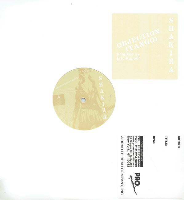 Shakira : Objection (Tango) Remixes By Eric Kupper  (12", Single, Promo)