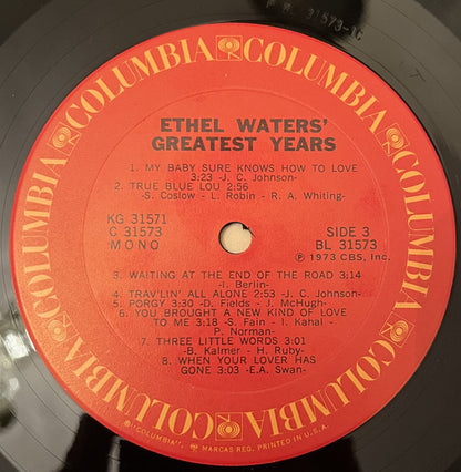 Ethel Waters : Ethel Waters' Greatest Years  (2xLP, Album, Comp, Ter)