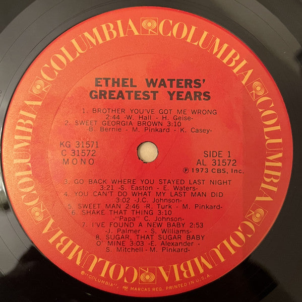 Ethel Waters : Ethel Waters' Greatest Years  (2xLP, Album, Comp, Ter)