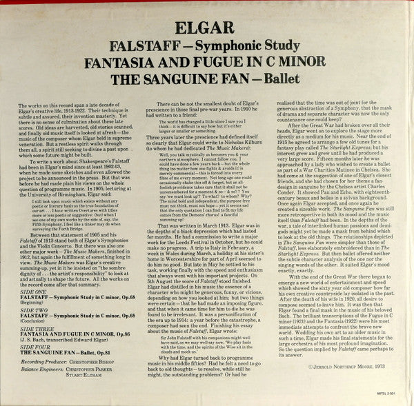 Sir Adrian Boult, London Philharmonic Orchestra, Elgar* : Falstaff - Symphonic Study / The Sanguine Fan - Ballet / Fantasia And Fugue In C Minor (2xLP, Album, ½-S)