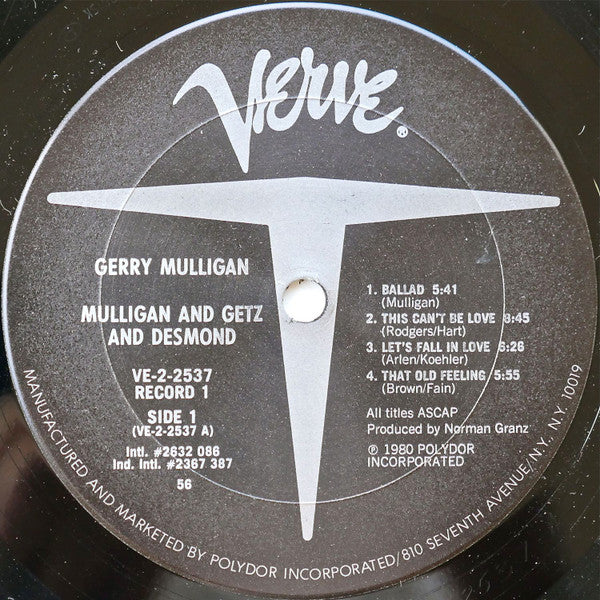 Gerry Mulligan : Mulligan And Getz And Desmond (2xLP, Comp, Mono)