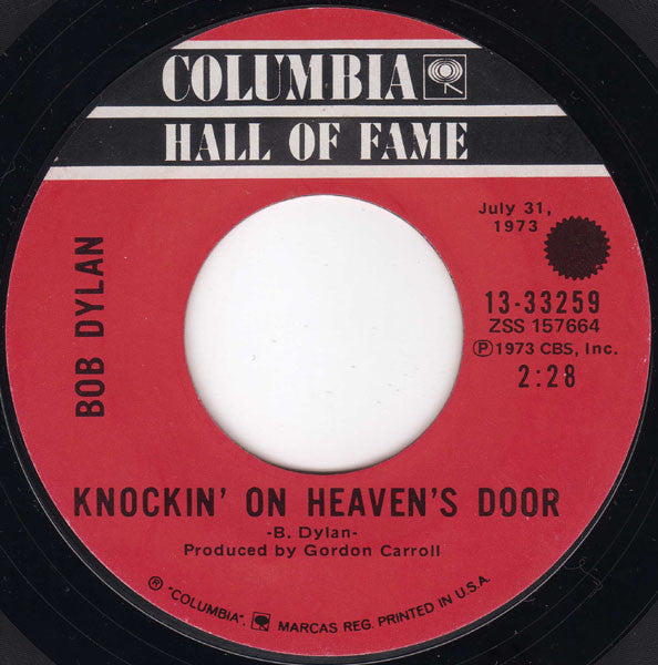 Bob Dylan : Knockin' On Heaven's Door / A Fool Such As I (7", Styrene, Ter)