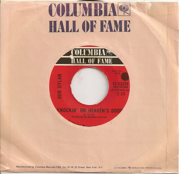 Bob Dylan : Knockin' On Heaven's Door / A Fool Such As I (7", Styrene, Ter)