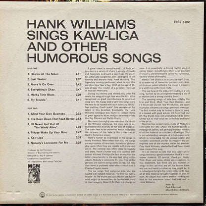 Hank Williams : Sings Kaw-Liga And Other Humorous Songs (LP, Comp, Mono)