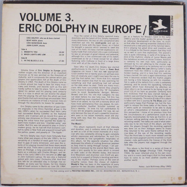 Eric Dolphy : In Europe / Volume 3. (LP, Album, RE)