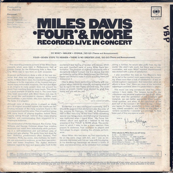 Miles Davis : 'Four' & More (Recorded Live In Concert) (LP, Album, Mono)