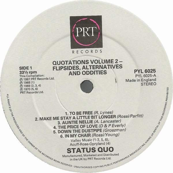 Status Quo : "Quotations" Volume 2 (Flipsides, Alternatives And Oddities) (LP, Comp)