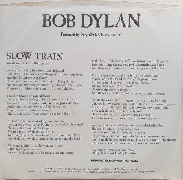 Bob Dylan : Slow Train (7", Promo)