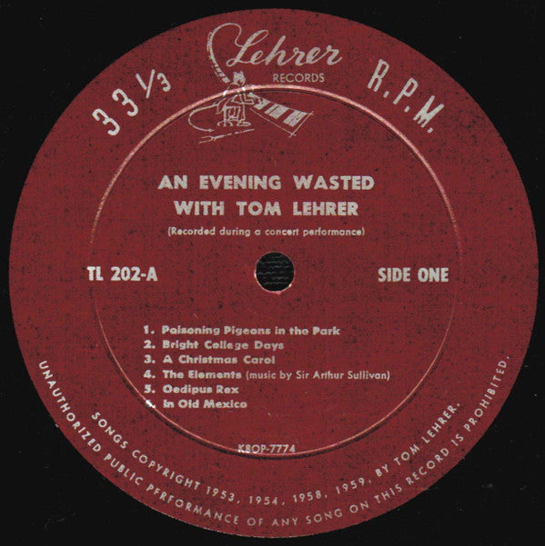 Tom Lehrer : An Evening Wasted With Tom Lehrer (LP, Album, Mono, Roc)
