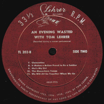 Tom Lehrer : An Evening Wasted With Tom Lehrer (LP, Album, Mono, Roc)