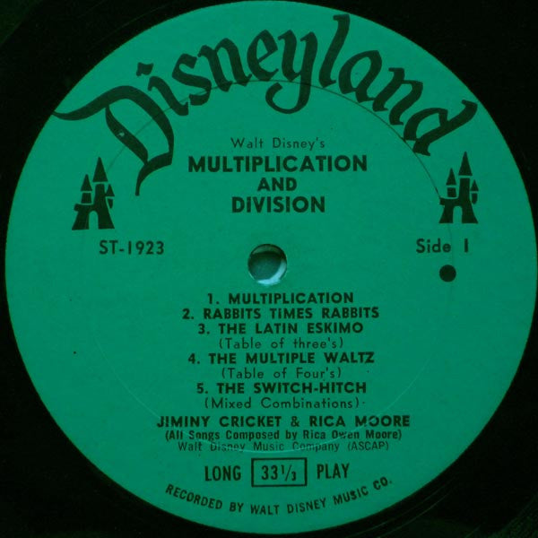 Jiminy Cricket And Rica Moore : Walt Disney's Multiplication And Division (LP, Album, RP)