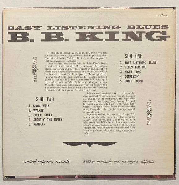 B.B. King : Easy Listening Blues (LP, RE)