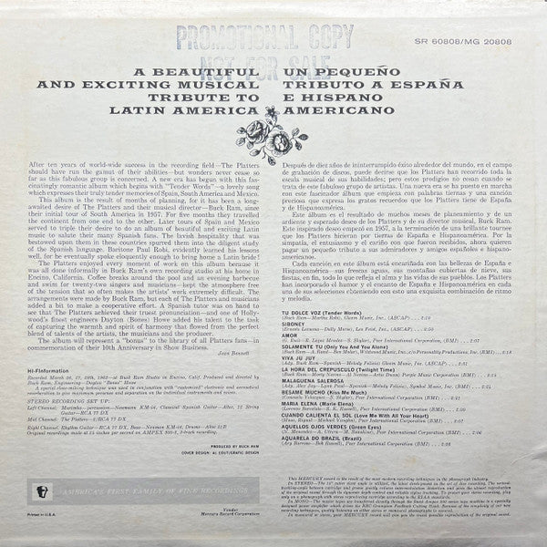 The Platters : The Platters Sing Latino (LP, Album, Mono, Promo)