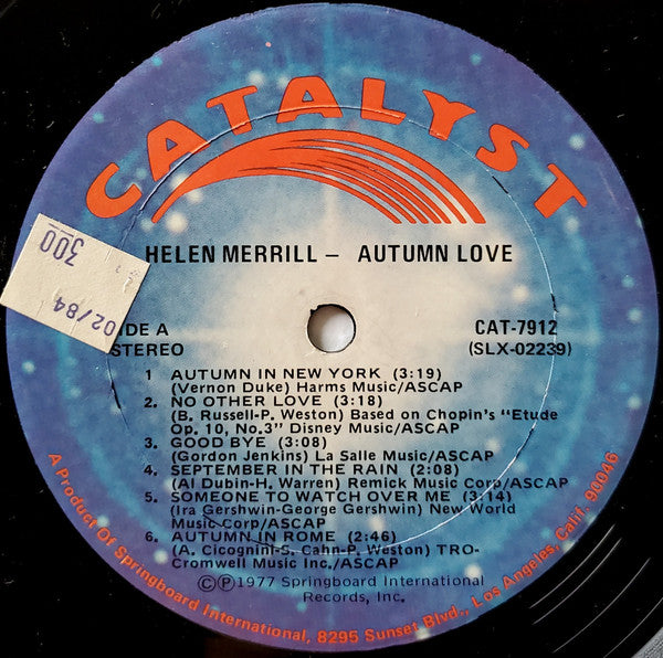 Helen Merrill : Autumn Love (LP, Album, RE)