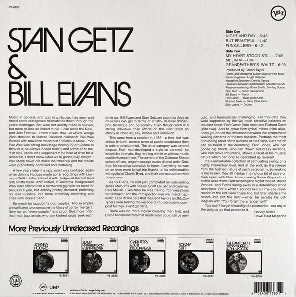 Stan Getz & Bill Evans : Previously Unreleased Recordings (LP, Album, Mono, RE, RM, 180)