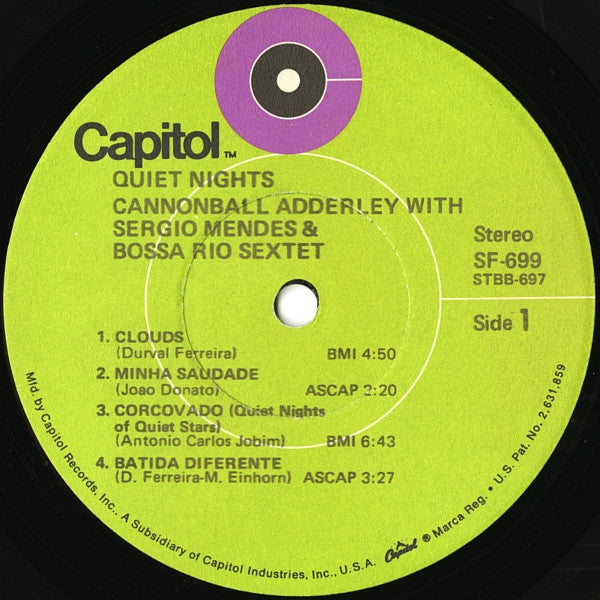Cannonball Adderley And The Bossa Rio Sextet* With Sergio Mendes* : Quiet Nights (LP, Album, RE)