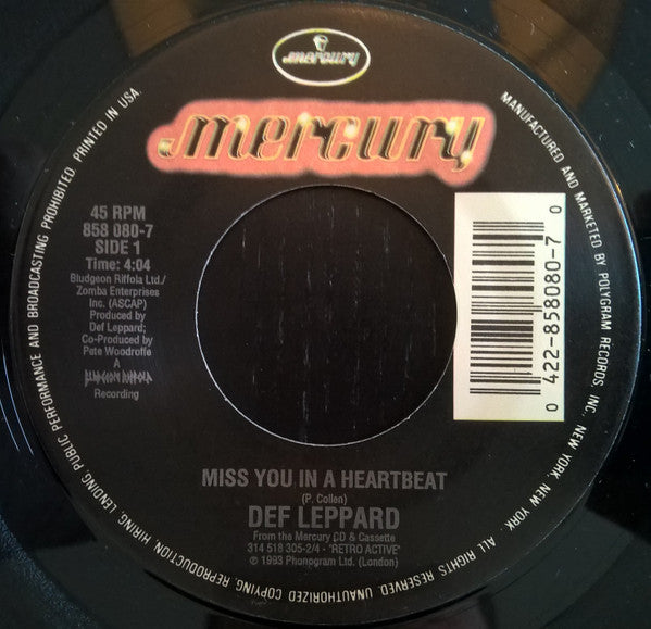 Def Leppard : Miss You In A Heartbeat (7", Single)