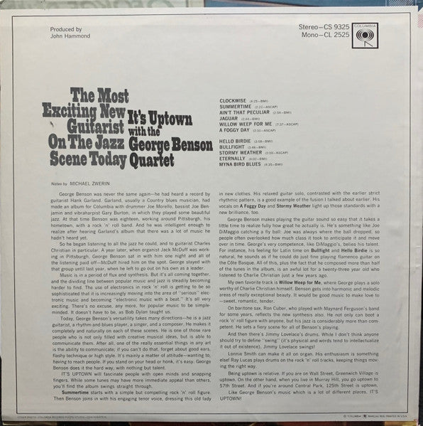 The George Benson Quartet : It's Uptown (LP, Album, RE, Pit)