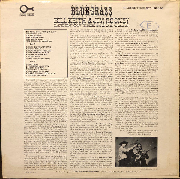 Bill Keith & Jim Rooney : Livin' On The Mountain (LP, Album)