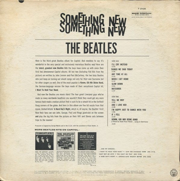 The Beatles : Something New (LP, Album, Mono, Scr)